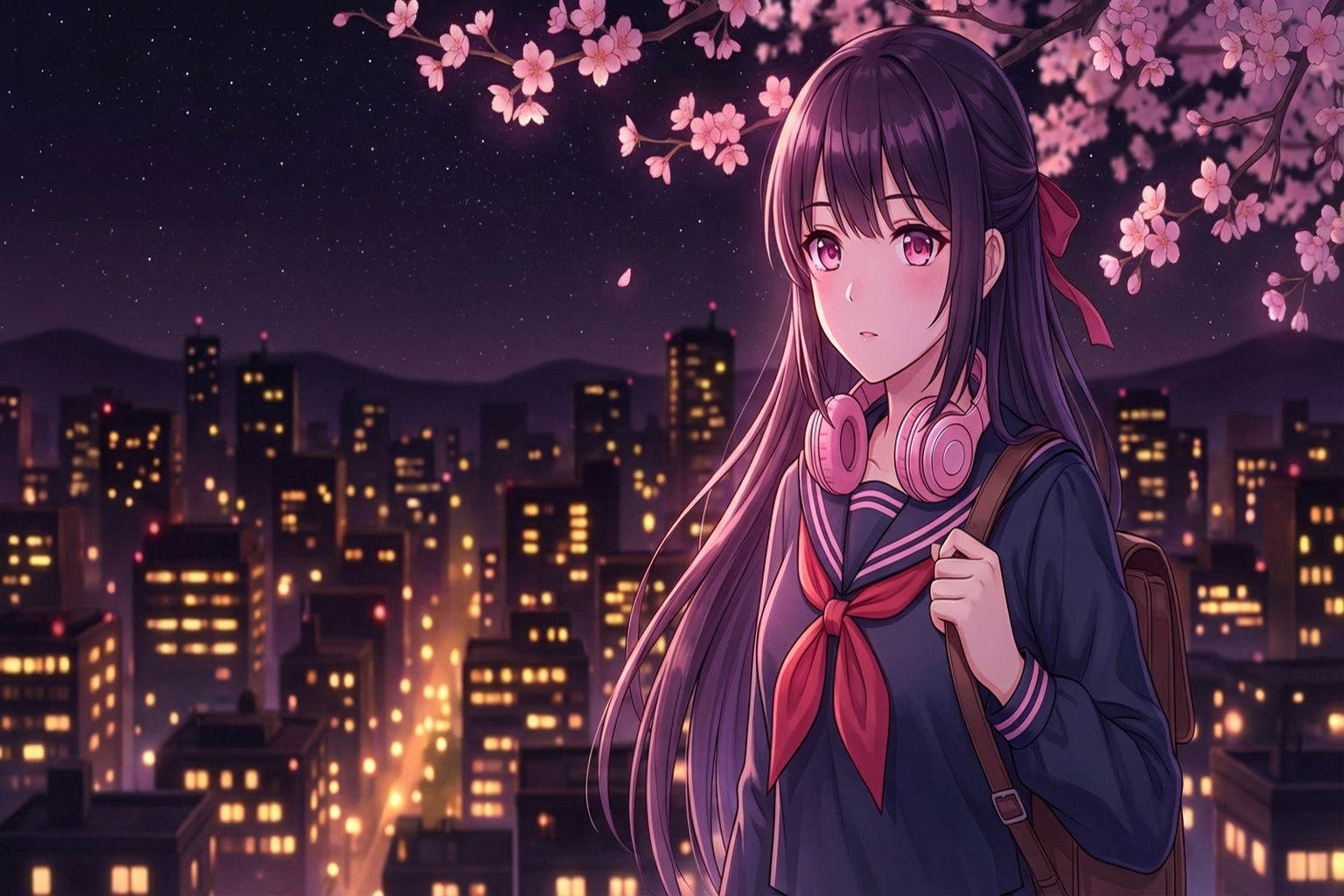 Anime girl with headphones