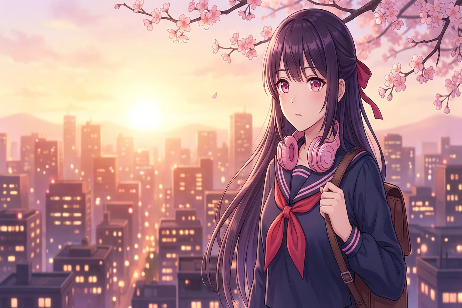 Anime girl with headphones